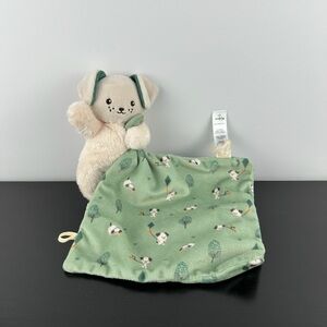 Kaloo Puppy Dog Lovey 6" x 6" White Green Embroidered Plush Blanket Comforter